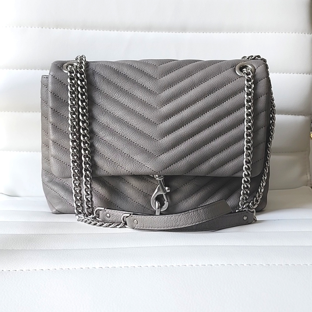Rebecca Minkoff Edie Quilted Leather Flap Shoulder Bag in Gray